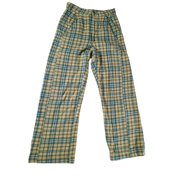 Free People Menswear Androgynous Yellow Plaid Wide Leg Pants - Picture 1 of 8